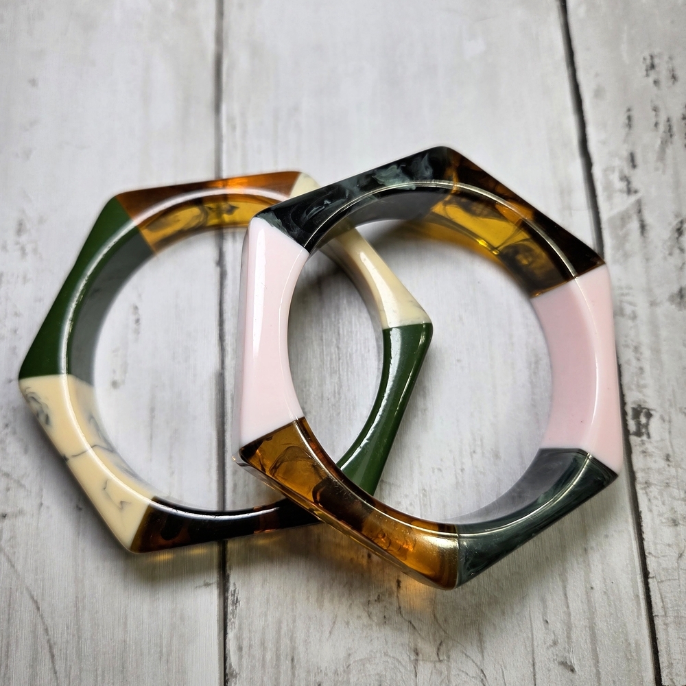 Plunder Multicolor Hexagonal "Valencia" Bracelet Set With Marble Accents